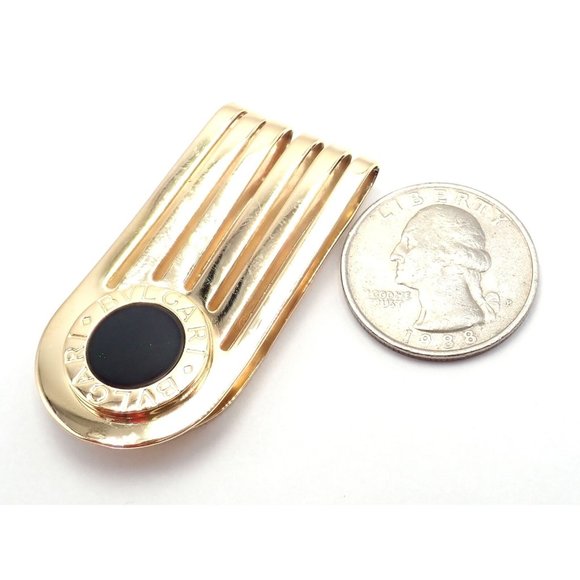Vintage! Authentic Bulgari Bulgari 18k Yellow Gold Onyx Money Clip - Picture 6 of 6